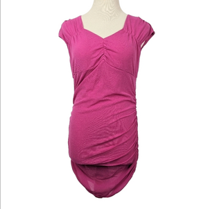 Suzy Shier Pink Mesh Ruched Dress Size Medium